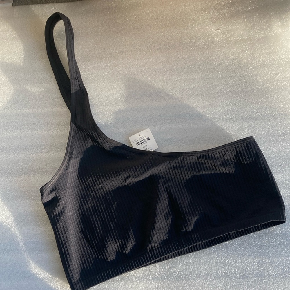 NWT Anthropologie Women’s One Shoulder Ribbed Tank Top Bra Black Sz L/XL